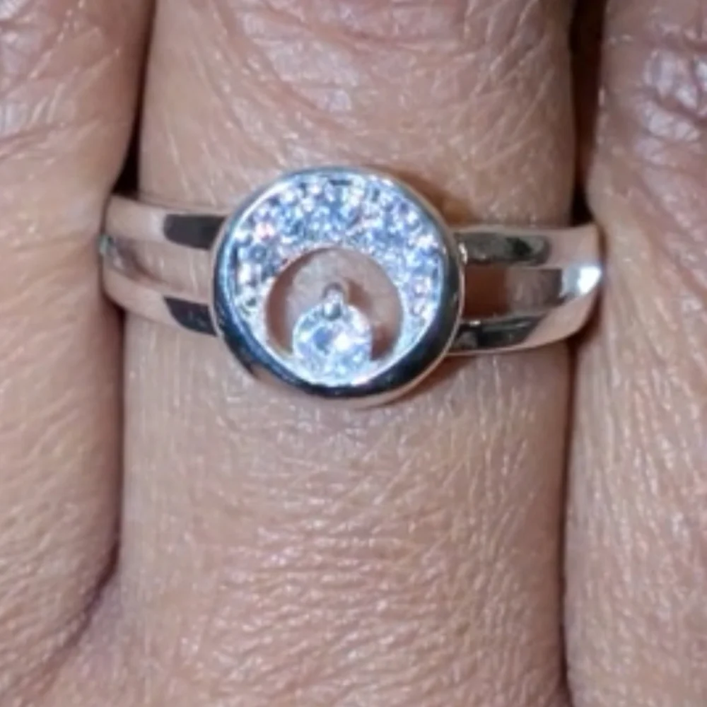 Luxury High Quality Unisex 925 Sterling Silver Crystal Crescent Moon Ring sz 8